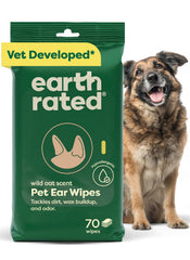 Earth Rated toallitas para orejas, empaque 70 unidades, limpieza rápida y eficaz.