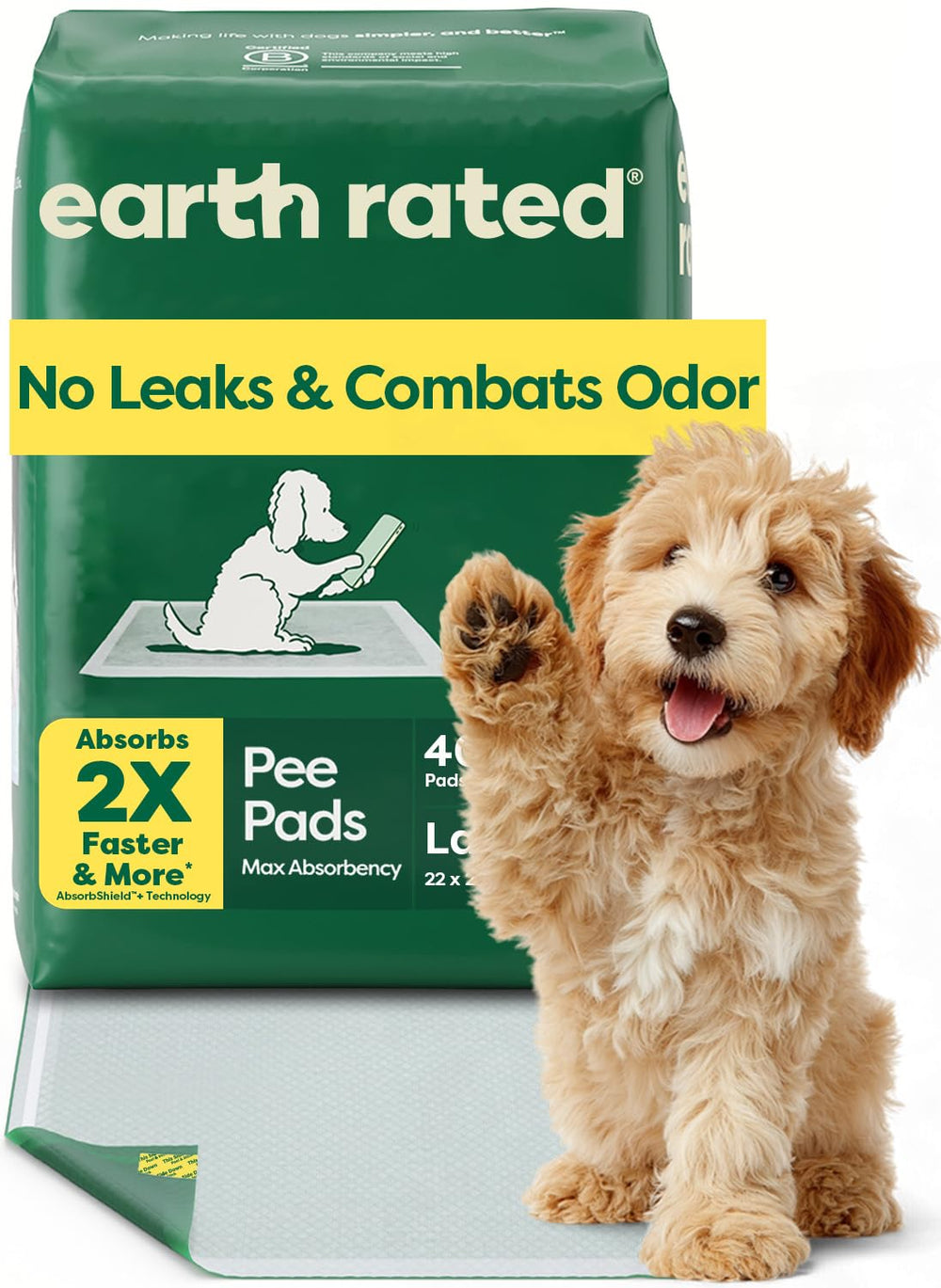 Earth Rated tapetes para cachorros con absorción 2x más rápida para entrenamiento limpio.