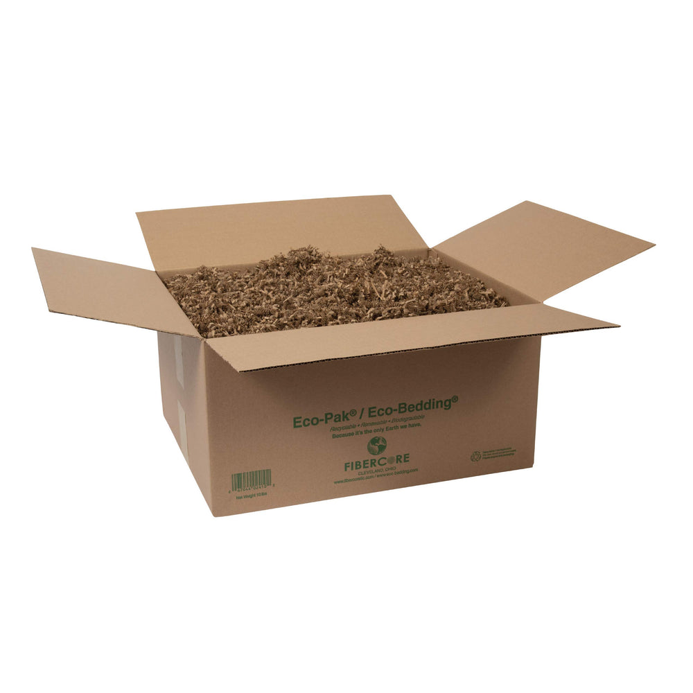 ECO BEDDING FiberCore muestra papel crinkle natural para forrajeo y descanso.
