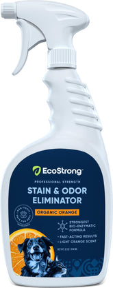 Eliminador de Olor Naranja Eco Strong en botella, listo para uso rápido.