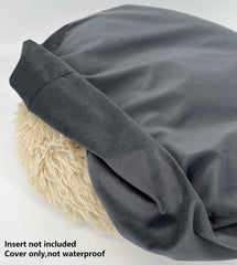 Detalle de tela gris terciopelo de la funda EechicSpace para cama de perro.