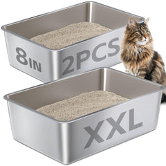 EGMEHOAD caja de arena de acero inoxidable para gatos grandes, profundidad de 8 pulgadas.