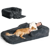 Cama humano-perro EHEYCIGA con funda de pelo sintético suave para descanso cómodo