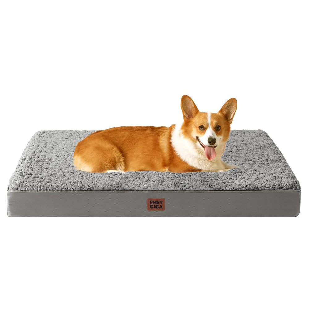 Cama ortopédica EHEYCIGA para perro grande, vista frontal, soporte estable.