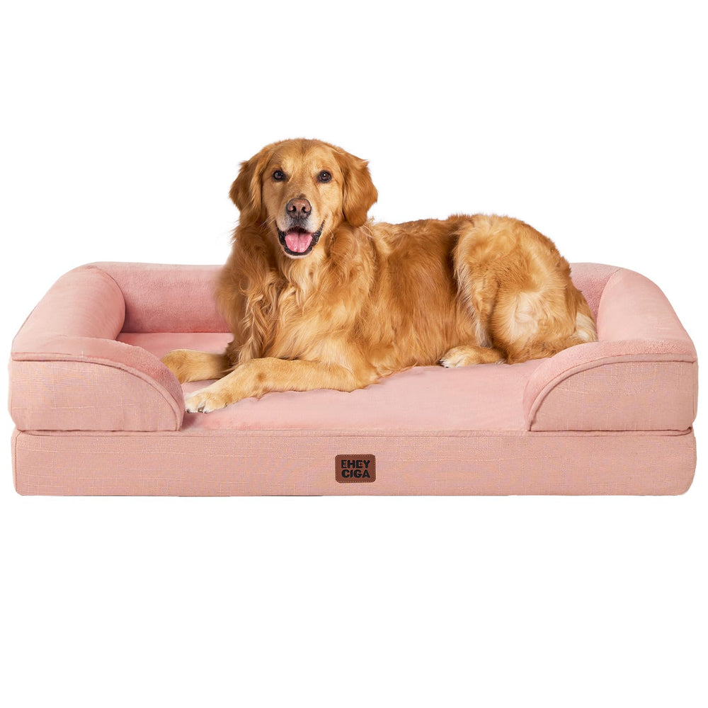Cama ortopédica EHEYCIGA para perro grande en rosa polvo con soporte cómodo
