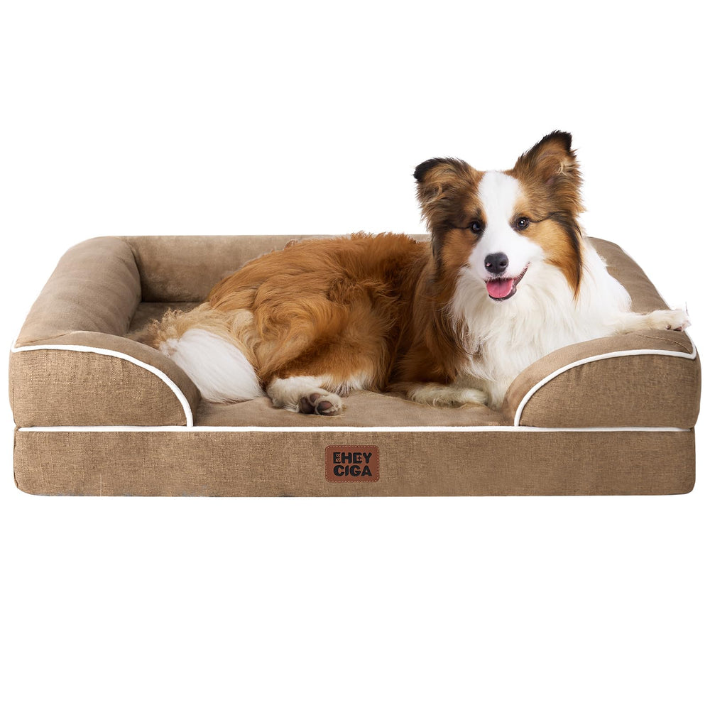 Cama ortopédica EHEYCIGA para perros grandes, vista general, descanso cómodo y estable.