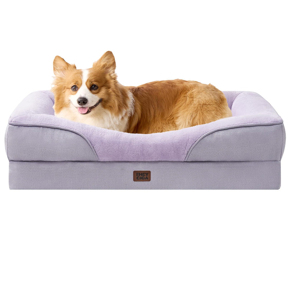 Cama para perro EHEYCIGA con espuma de memoria mediana en color morado.