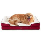 Cama ortopédica EHEYCIGA para perros grandes, vista frontal en rojo, descanso cómodo.
