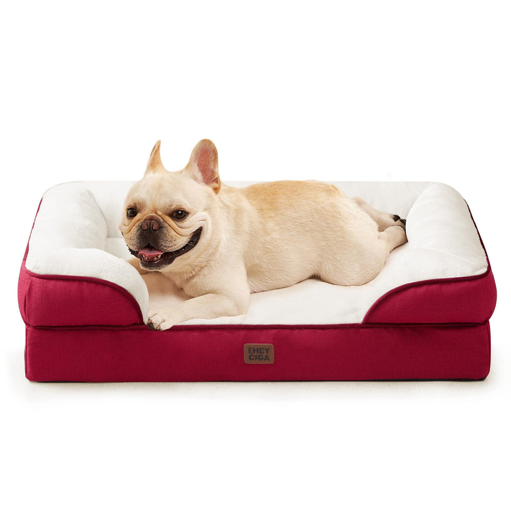 Cama ortopédica EHEYCIGA para perros medianos, vista frontal y soporte suave.