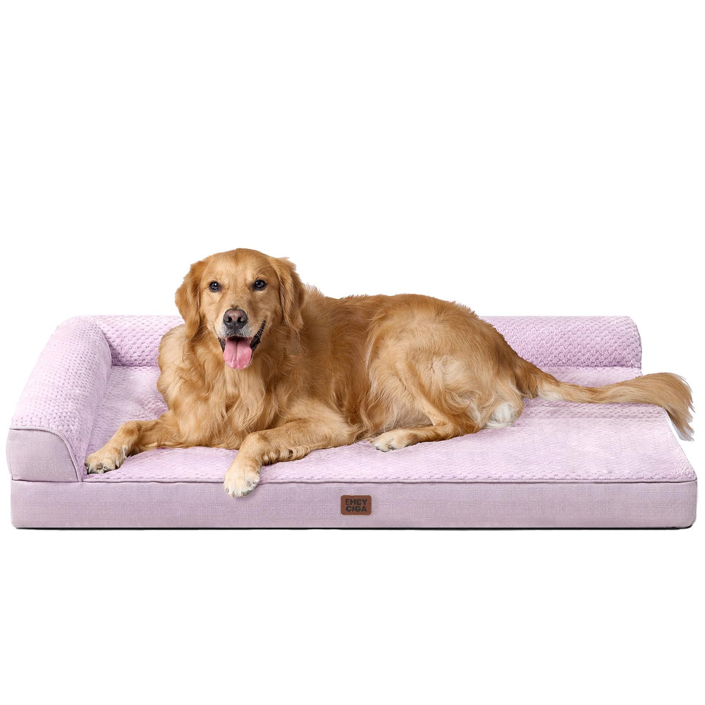 Cama ortopédica EHEYCIGA XL en color lila con diseño en L para cuello y cabeza.