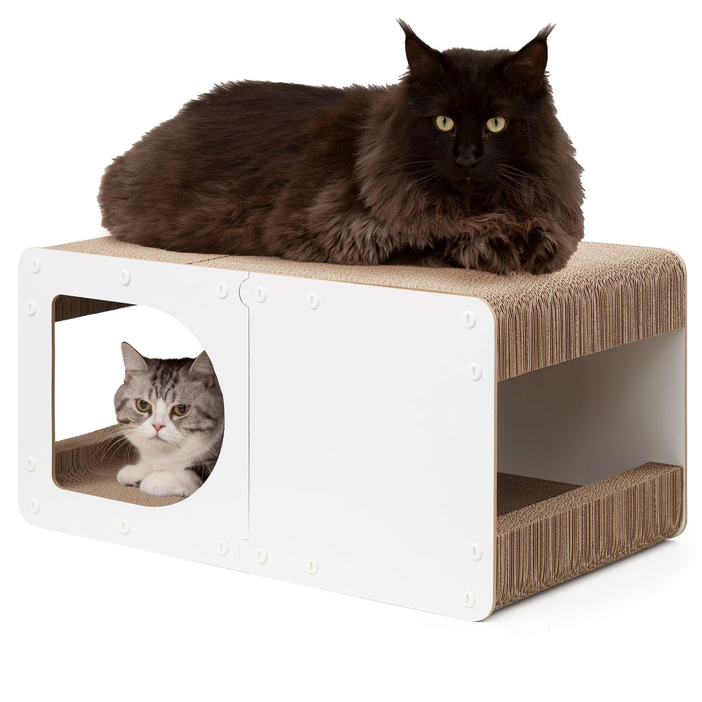 Casita rascador EHEYCIGA para gatos, 23 pulgadas, blanco, anima a rascar en todas las caras.