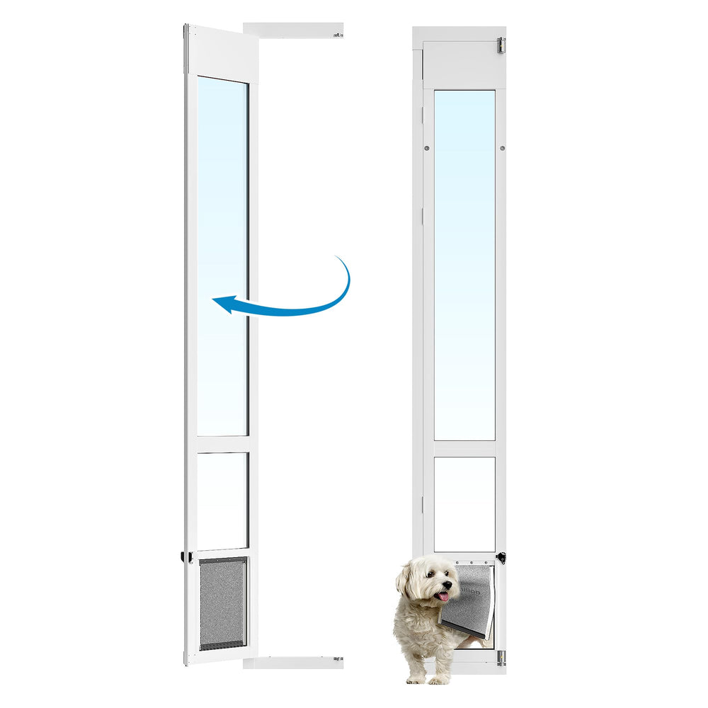 Puerta Eillion para perro mediano, corredera frontal en vidrio, facilita acceso al jardín.