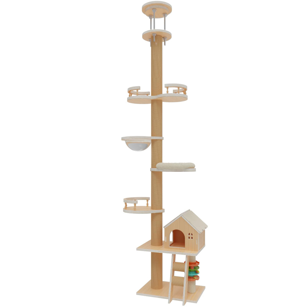 Elegaif arbol gato piso-techo con columna central y plataformas altas, ideal para varios felinos.