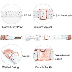 Collar Elegant Little Tail con lazo y puntos, ajuste seguro para perros variados.