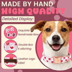Detalle del lazo rosado en el collar Elegant little tail, artesanal para ocasiones especiales.
