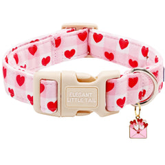 Collar Elegant little tail rosa-cuadros con corazón, suave y cómodo para paseos.