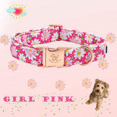 Elegant little tail collar rosa floral, ajuste de talla para comodidad en perros grandes.