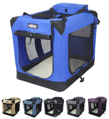 EliteField jaula blanda para perros con tres puertas, acceso rápido y buena ventilación.