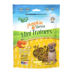 Emerald Pet Pumpkin Harvest Mini Trainers con Banana, bocaditos masticables para perros activos.