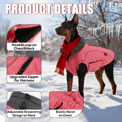 EMUST capa-perro-invierno rosa, hueco-arnes y cierre, práctico para caminar con arnés.