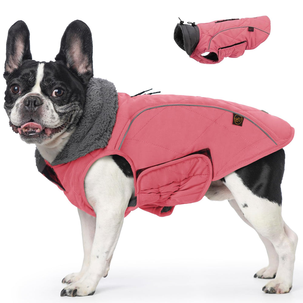 EMUST capa-perro-invierno rosa, vista general, abrigo cálido para paseos diarios.