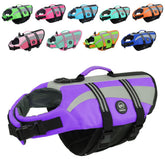 EMUST chaleco salvavidas para perro morado visto frontal, seguridad y confort.