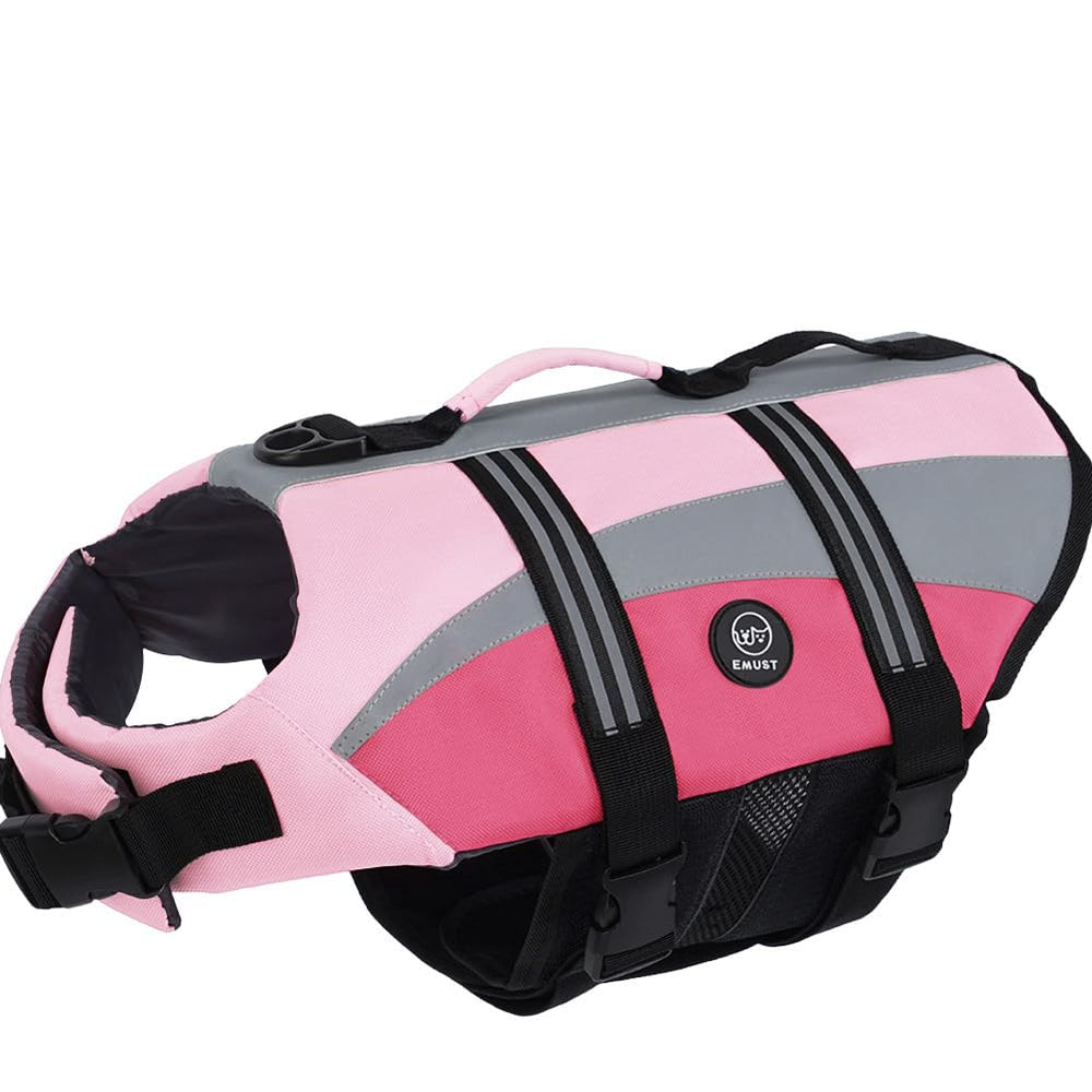 EMUST chaleco salvavidas para perro rosa neón, alta visibilidad para paseos nocturnos.
