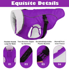 EMUST chaqueta para perro morada, vista lateral, mantiene al perro cálido en frío.