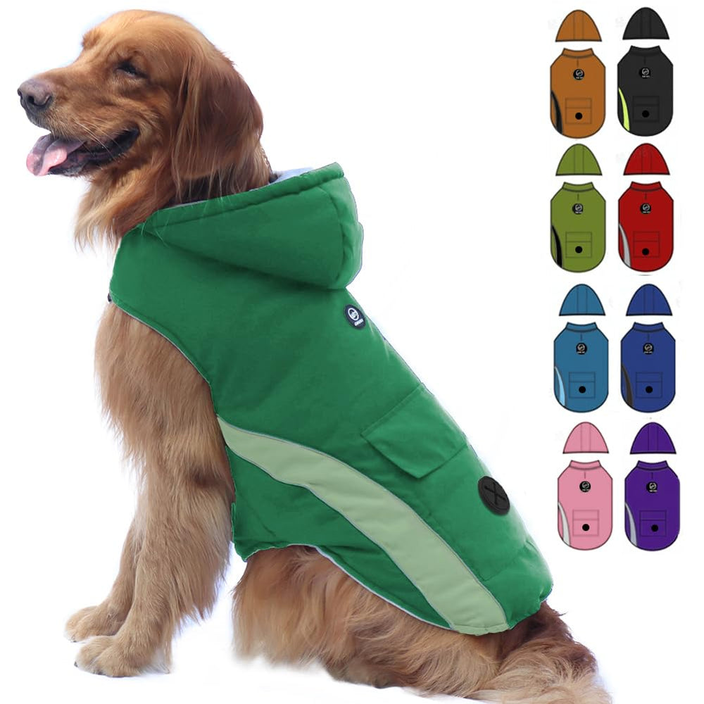 Chaqueta EMUST para perro en color verde con banda reflectante para paseos nocturnos