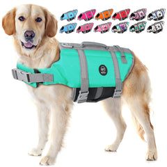 EMUST chaleco salvavidas para perros, vista frontal, con flotabilidad para nadar.