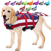 EMUST salvavidas para perros, vista frontal, flotación estable y visibilidad mejorada.