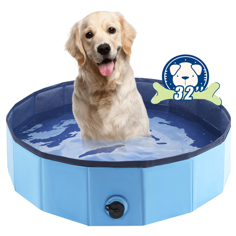 Piscina plegable Eooqi para perros jugando en agua fresca al aire libre.