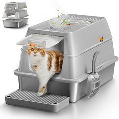 Arenero Eosarcu rectangular con tapa gris, gran capacidad para gatos grandes.