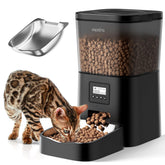 Espelho alimentador automático para gatos, vista frontal, entrega puntual de porciones.