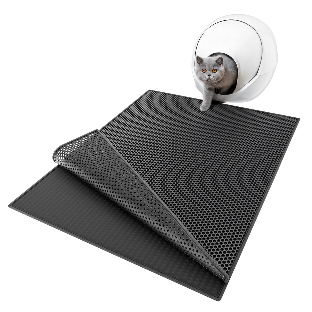 ESTHELLO Alfombrilla anti-arena para gato con panales dobles que atrapan la arena.