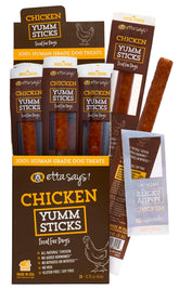 etta says! Yumm Sticks: caja frontal, snack premium para perros.