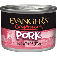 Evanger's Complements cerdo sin granos en lata, apto para dietas sensibles.
