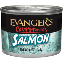 Evanger's Complements Salmón: lata de 6 oz lista para servir como aderezo húmedo para perros y gatos.