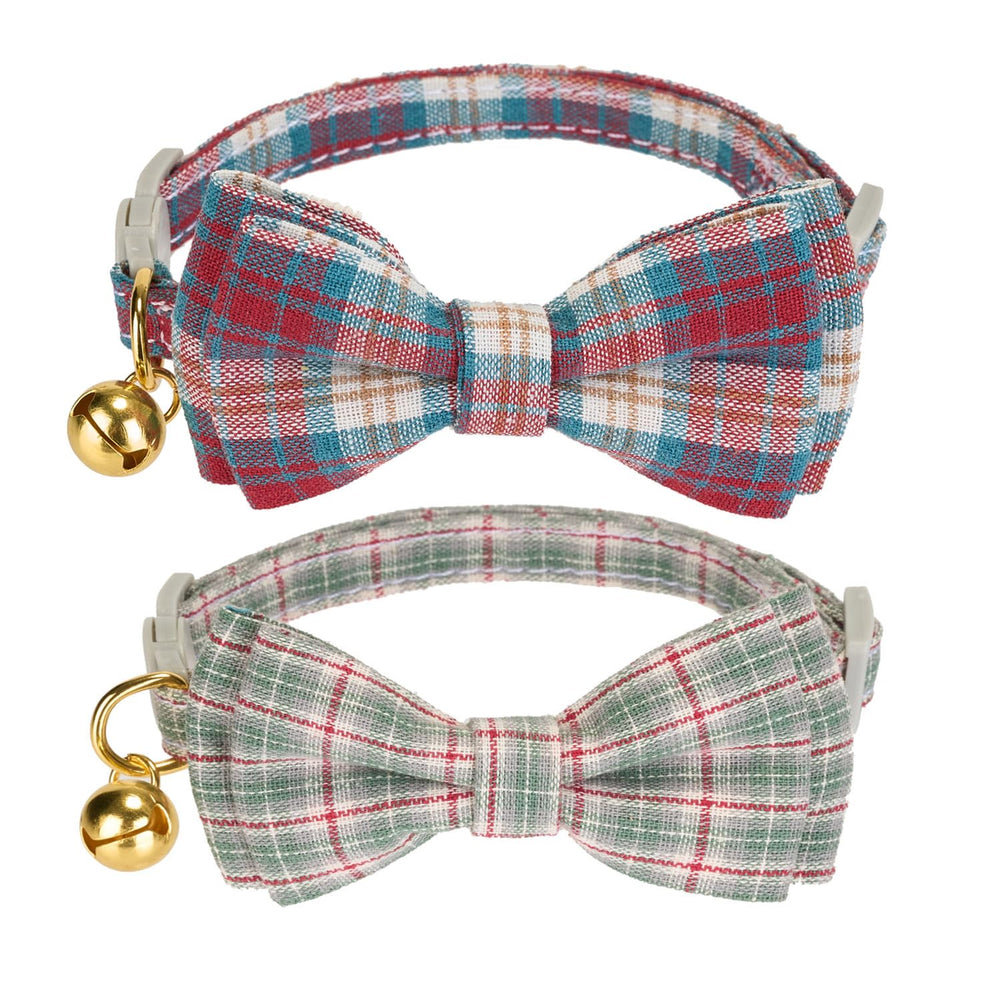Collar Ewinoom para gato con diseño navideño y lazo, fácil de localizar con la campana