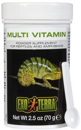 Exo Terra Multivitamínico polvo para reptiles, listo para espolvorear sobre presas.