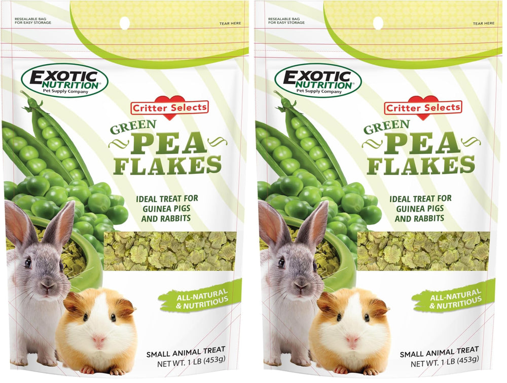 Exotic Nutrition copos de guisante verde: paquetes dobles, snack saludable para mascotas pequeñas.