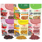 Exotic Nutrition empaque visible de golosinas herbívoras, fácil almacenamiento y selección