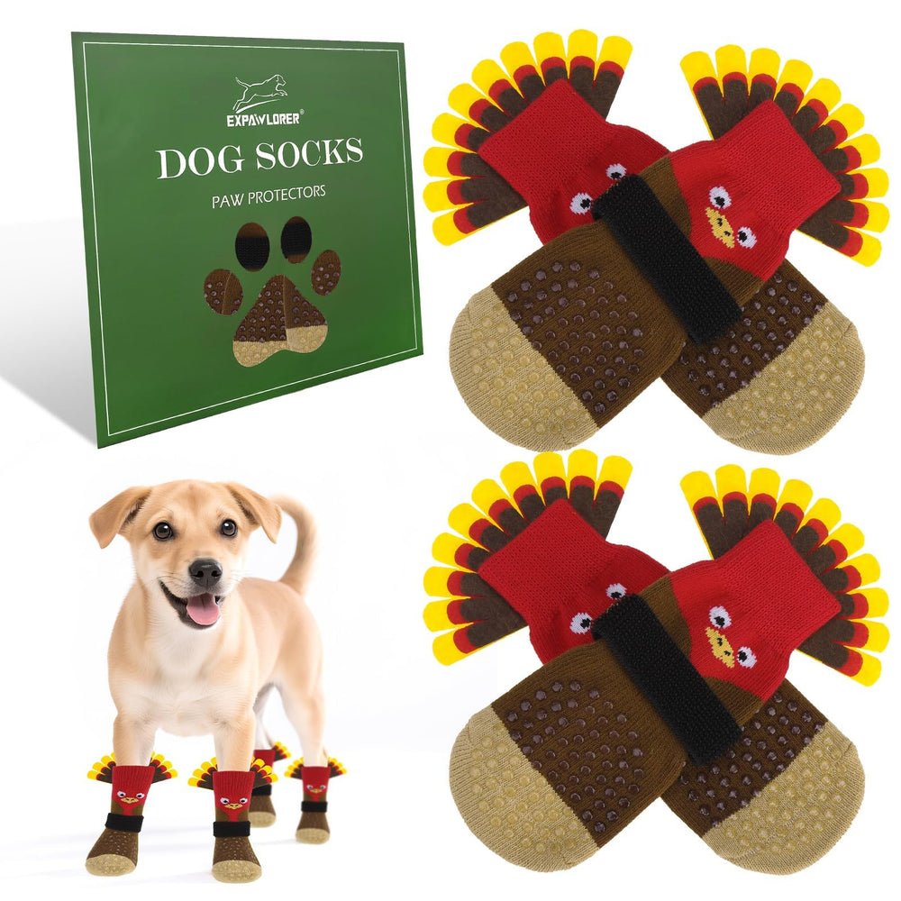 EXPAWLORER calcetines antideslizantes para perro, vista frontal, ideal para pisos resbaladizos.