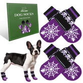EXPAWLORER calcetines antideslizantes para perro fantasma morado, mejor agarre en suelos lisos