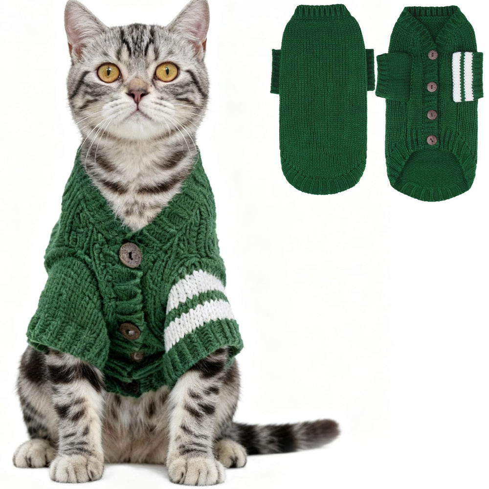 EXPAWLORER suéter para gatos verde grande, vista frontal, estilo clásico y cómodo para diario