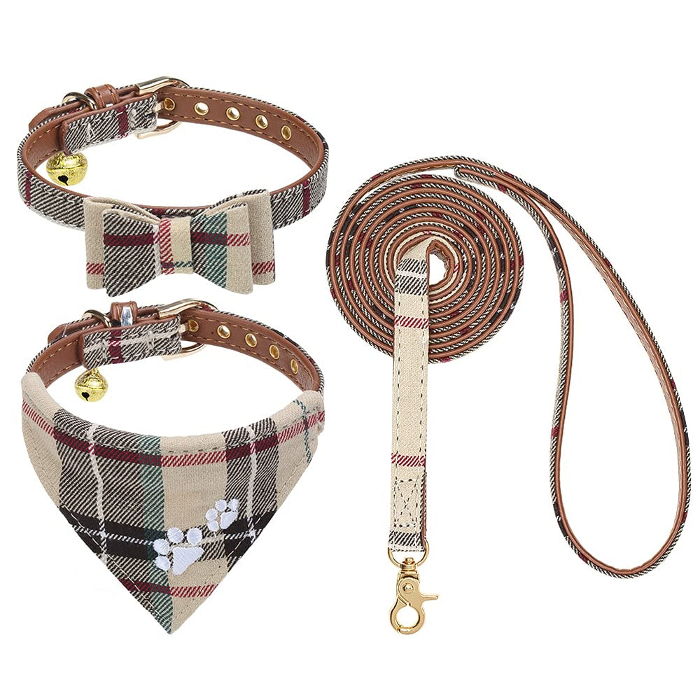 EXPAWLORER collar para perro, estampado a cuadros beige, ajustable y cómodo para paseos diarios.