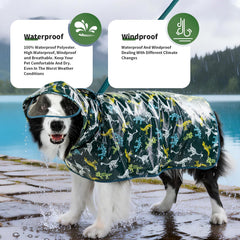 ExploreU impermeable para perros con capucha transparente protege la cabeza bajo la lluvia.