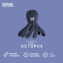 fabdog Floppies Pulpo Grande, vista lateral, colores vivos para estimular el juego.