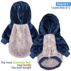 FabriCastle suéter para perro con capucha, vista trasera, ajuste cómodo y seguro.