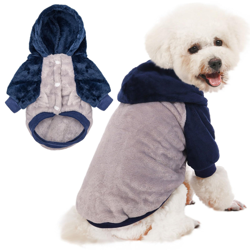 FabriCastle suéter para perro con capucha, vista frontal, abrigo cálido para días fríos.